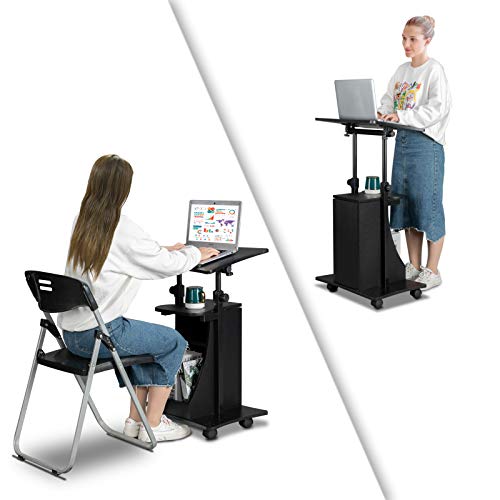 VINGLI Mobile Podium Stand with Adjustable Height - Portable Lectern