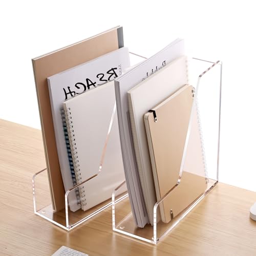 YUXUN Acrylic Magazine File Holders - Clear Desk Organizers, Upright File Folders & Notebook Organizer for Desk, Transparent Magazine Rack for Office Supplies Set of 2