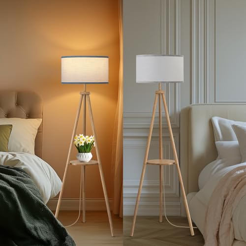 Floor Lamp with 3 Light Modes Adjustable? Wood Tripod Floor Lamp Modern LED Standing Lamp with Dimmable Brightness, Perfect for Living Room, Bedroom, and Office, Burlywood