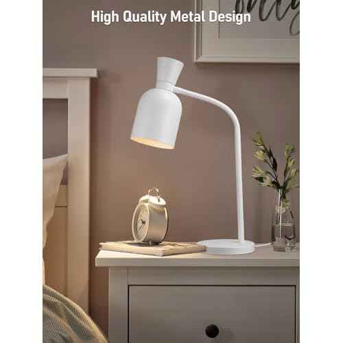 TORCHSTAR Metal Desk Lamp Aesthetic, Vase Shape Design, E26 Base, Max 60W Modern Goose Neck Task Desk Lamp with On/Off Switch, White, for Bedroom, Nightstand, Home Office, Bulb Not Included