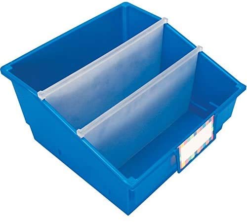 Really Good Stuff Large Plastic Book Organizer Bins - 4 Pack - Classroom Storage and Organization for Labeled Books and Supplies - Multi-Purpose Storage Bins with Dividers
