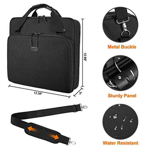 3 Ring Zipper Binder 2 Inch with Shoulder Strap 500 Sheet Capacity & Multi-Pockets for School and Office Binder Organizer, Compatible with 13-Inch MacBook/Tablet (Patent Design Black)