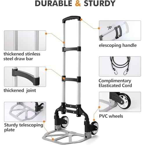 Folding Hand Truck Aluminum Portable Folding Hand Cart 180lbs Capacity Hand Cart and Dolly Ideal for Home, Auto, Office,Travel Use,Black