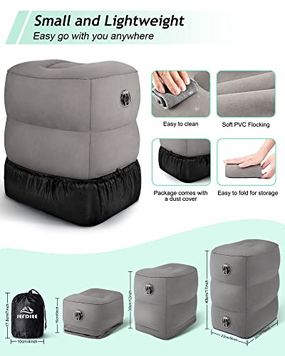 Pack of 1 Grey Inflatable Foot Rest Pillow for Travel, 3-Height Adjustable Kids & Adults
