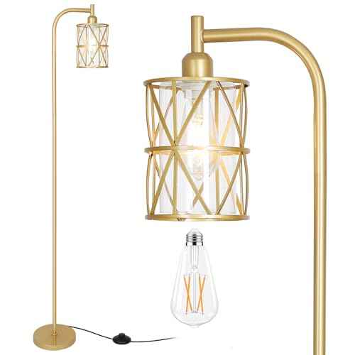 Floor Lamps for Living Room£¬Gold Standing Lamp with Clear Glass Lampshade and Metal Frame£¬Industrial Standing Floor Lamp for Bedroom£¬Modern Tall Lamp for Office, Study Room Corner£¨LED Bulb Included£©