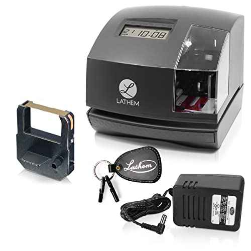 Lathem 1600e Time Clock Punch Machine & Document Stamp, Time Keeping System with Tru-Align Cards (5.7 X 6.3 X 7.2 Charcoal Gray)