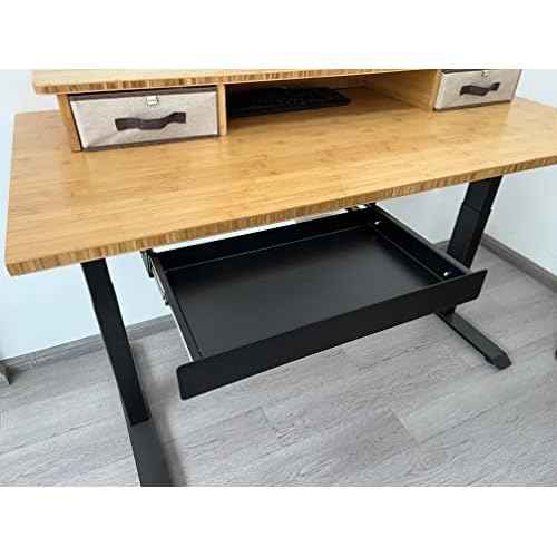 VWINDESK 19 inch Slim Under Desk Pull-Out Storage Office Mounted Sliding Metal Drawer for Standing Desk,Black
