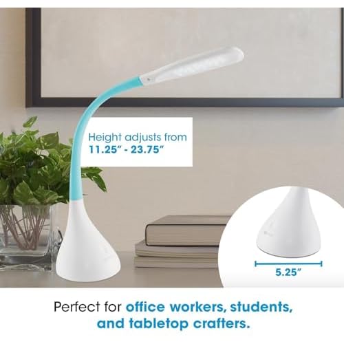 OttLite Creative Curves LED Desk Lamp w/USB, Clearsun, White w/Turquoise, Shipper
