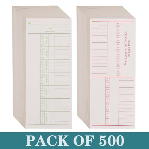 500PCS Time Cards for Employees Weekly, 2 Sided Time Sheets, 3-3/8" x 8-1/4", Green/Red