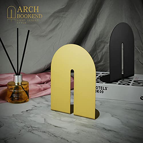 Ondeam Gold Bookends for Books - Elegant Metal Book Holders for Office & Home Decor, 1 Pair, Gift for Adults & Kids