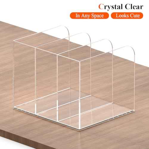 Acrylic Magazine Holder with 3 Vertical Compartments, Clear Desk Mail Organizer Magazine File Rack, Book Holder Paper Folder Binder Holders Office Organization for Desk Accessories