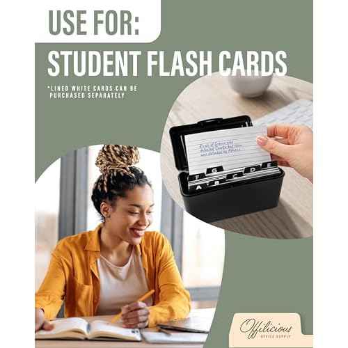 Sturdy Index Card Holder Box 3x5 - Premium Business Card Organizer for Flash Cards, Notecards, Recipes - Recipe Box Case with Plastic Index Cards Dividers & Labels