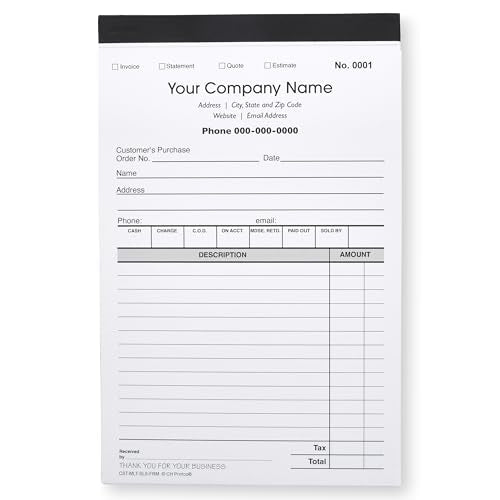 Personalized Duplicate Invoice & Sales Book 2-Pack | Carbonless NCR 50 Sets Each