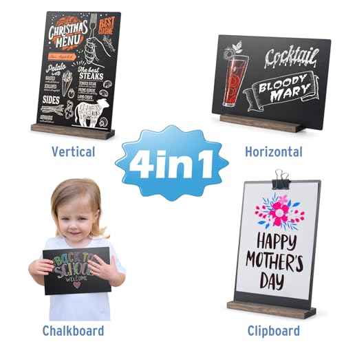 ONUPGO Mini Chalkboard Signs, 6 x 9 Inch Vintage Tabletop Chalk Board Sign with Base Stands - Double Side Mini Menu Boards Small Food Signs for Party Buffet Wedding Bar and Restaurant