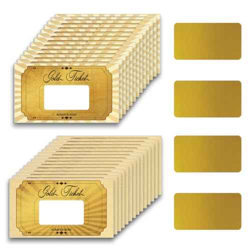PLIGREAT 120 Pieces Gold Ticket Scratch Off Cards Stickers, Blank Gift Certificates Scratch Cards Scratchs Off Tickets DIY Coupon Card for Small Business, Holiday, Bridal Shower Activity, Party Supply