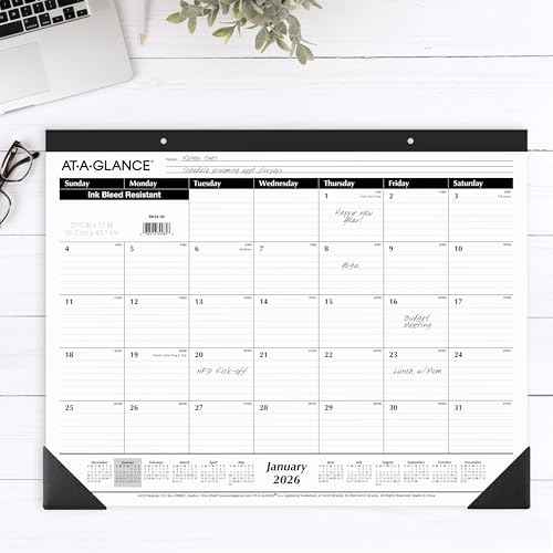 AT-A-GLANCE 2026 Desk Calendar, Monthly, Desk Pad, 21-3/4" x 17", Large, Ruled Blocks (SK240026)