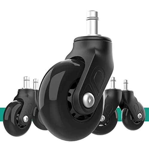 Riantwheel, Office Chair Wheels Replacement Rubber Chair casters for Hardwood Floors and Carpet, Set of 5, Office Chair Caster (Black)