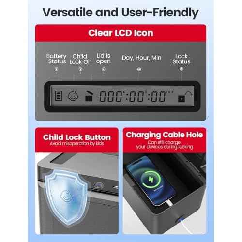 Vaydeer Metal Time Lock Box, Phone Lock Box with Timer, Timed Locking Safe, Self-Control Container with USB C Charge,Child Lock, Audio Prompt, Time Release Storage Locker for Phone/Medicine