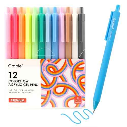 Grabie Acrylic Gel Pens, 0.6mm Fine Point Retractable Gel Pens for Journaling Note Taking, Pack of 12