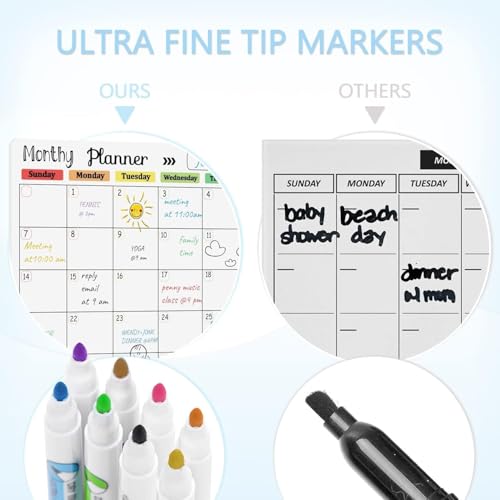 Hivillexun Magnetic Dry Erase Calendar Whiteboard Set (3-Pack) for Fridge, Wall, and Refrigerator Organization ? Monthly, Weekly, and Daily Planners with 8 Markers and Eraser