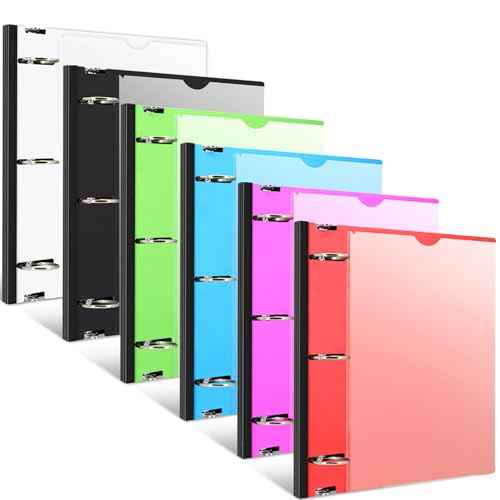 INFUN 1.5 Inch Telescoping 3 Ring Binder - 6PCS, Flexible Round Binder with Customizable Front Cover and Clear Catalog Pocket, 1.5Inch Rings, 370 Sheet Capacity