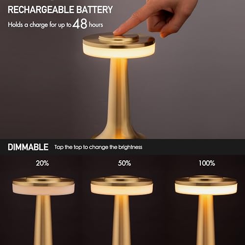 O¡¯Bright Portable LED Table Lamp with Touch Sensor, 3-Levels Brightness, Rechargeable Battery Up to 48 Hours Usage, Night Light for Kids Nursery, Nightstand Lamp, Bedside Lamp (Gold)