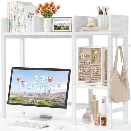 White Desk Hutch Organizer for Computer Desk & Home Office - 37" Storage Rack