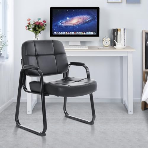 CLATINA 2-Pack Heavy Duty Leather Guest Chairs 500 lb Capacity, Black - No Wheels, Wide Seat & Padded Arms