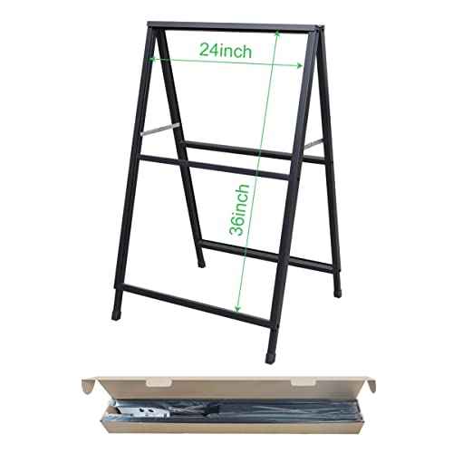 Heavy Duty Slide-in Folding Sandwich Board A-Frame Sidewalk Sign 24x36 Inch Black Coated Steel Metal Double-Sided Pavement Sign (Frame only)