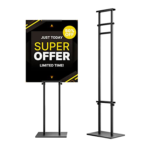 WHAUU 75 Inch Heavy Duty Adjustable Poster Display Stand with Double-Sided Banner