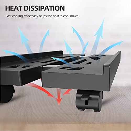 Adjustable Mobile CPU Stand, Ventilated Computer Tower Stand with 4 Caster Wheels Fits Most PC Tower, Under Desk CPU Holder PC Floor Cart Computer Riser for Gamers and Students (Black)