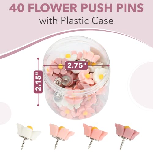 Mr. Pen Flower Push Pins, 40 Pack Decorative Thumb Tacks for Bulletin Boards