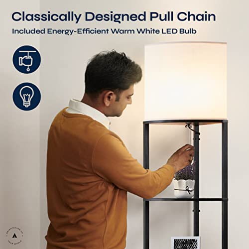 ATAMIN Corner Floor Lamp with Shelves ? Tall Corner Lamp with Pull Chain Switch ? Modern Floor Lamp for Living Room, Bedroom, or Office Alvis Edge