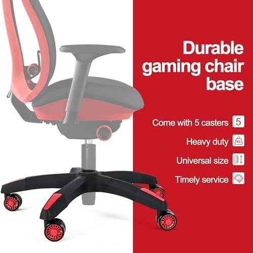 Frassie Gaming Chair Base Replacement with 5 Casters, Nylon Heavy Duty Desk Office Chair Wheel Base Part (Red)