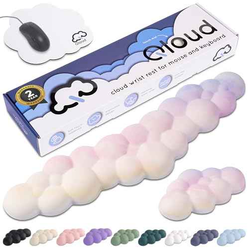 Qloud Cloud Wrist Rest Keyboard Wrist Rest for Computer Keyboard Pad, Cloud Keyboard Wrist Rest, Wrist Pad for Keyboard, Memory Foam, Non Slip Base, Comes with Mouse Pad - Rainbow