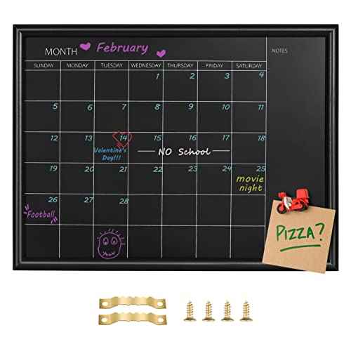 TORASO Calendar Chalkboard, Small Magnetic Surface Black Wood Frame Chalk Board for Planning/School Timetable/Memo,11.8 x 15.7 inches, Hanging Board for Office, School and Home(YLHB-BK-3040)