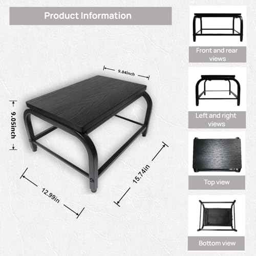 Heavy Duty Step Stool 500 lbs - Small Step Stool Wood, Dual Anti-Slip Metal Frame, Cute Sturdy Senior/Kids Stool for Kitchen/Bedside/Bathroom (Black, One-Step)