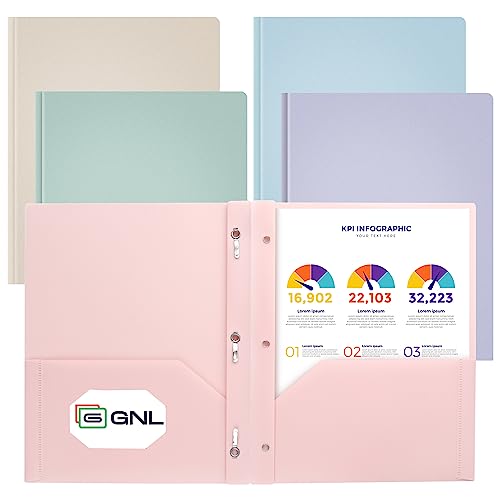 Pastel Colors 5-Pack Heavy Duty Plastic File Folders with Pockets & Prongs, Letter Size, School & Office