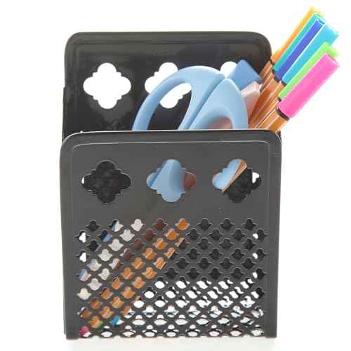 Magnetic Pen Holder, Mesh Metal Strong Magnet Dry Erase Marker Holder Pencil Organizer Small Items Basket for Refrigerator, Whiteboard, Locker Accessories-Black