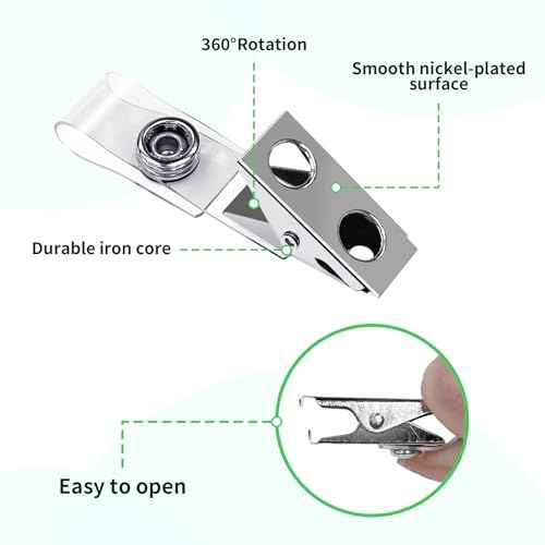 400 Pack Metal Badge Clips Double Hole ID Badge Clips with Clear PVC Straps for Name Tag ID Cards and Badge Holders Work Office Supplies