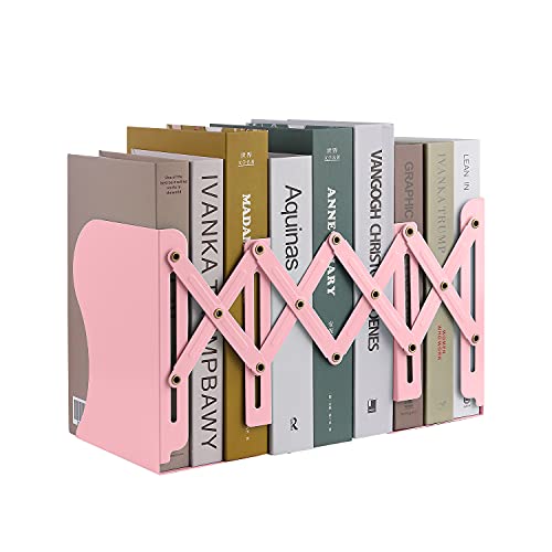 Pink Adjustable Heavy Bookends for Shelves & Desk, Extends Up to 19 Inches