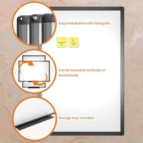 VIZ-PRO Magnetic Dry Erase Whiteboard 36x24 Inches Black Aluminum Frame
