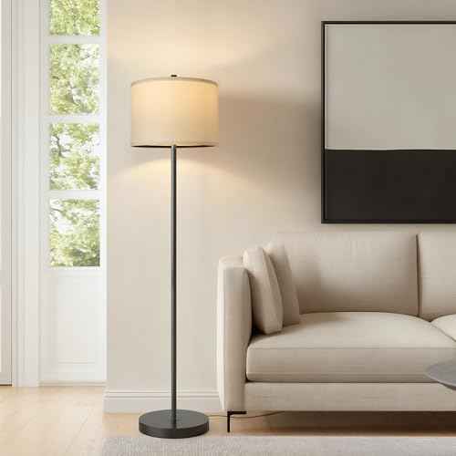 Oneach 61" Farmhouse Industrial Floor Lamp for Living Room Standing Floor Lamp Rustic Floor Lamps for Living Room Bedroom Tall Lamps with Rotary Switch for Bedroom with White Linen Lamp Shade