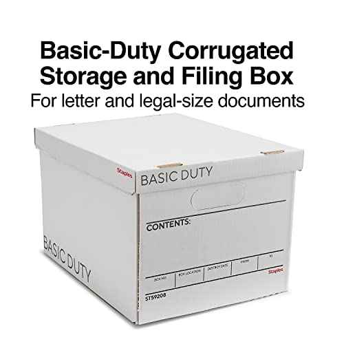 STAPLES Corrugated File Box Lift Off Lid, Letter/Legal Size, White/Black, 10/Pack (ST59208)