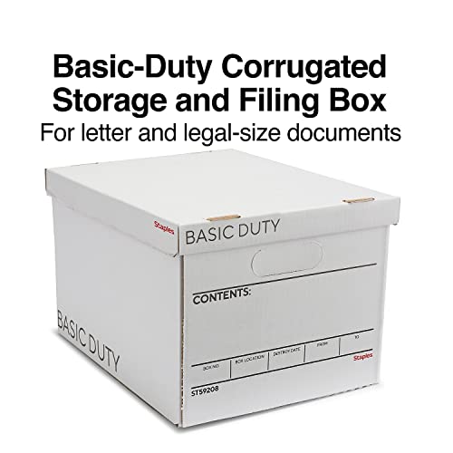 Staples Corrugated File Box 10 Pack Lift-Off Lid Letter & Legal Size White/Black