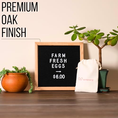 Winsharp 10x10 Black Felt Letter Board with Wooden Frame & White Letters