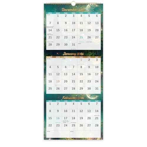 2026 Calendar - 3 Month Wall Calendar Vertical Display (Folded in a Month), JAN 2026 - DEC 2026, 11" x 26", 3 Month Calendar, 2026 Wall Calendar 12 Month - Green