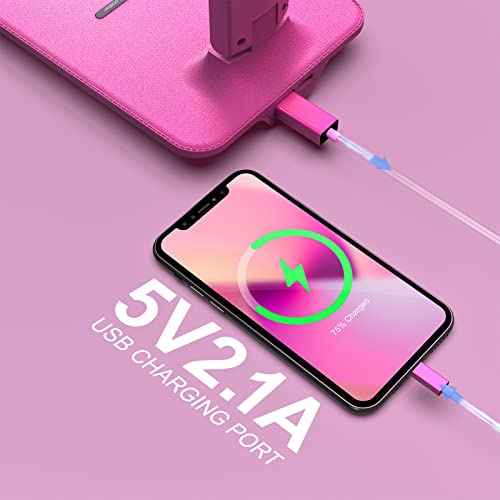 poukaran Desk Lamp, LED Desk Lamp with Wireless Charger, USB Charging Port, Table Lamp with Clock, Alarm, Date, Temperature, Office Lamp, Desk Lamps for Home Office, Pink
