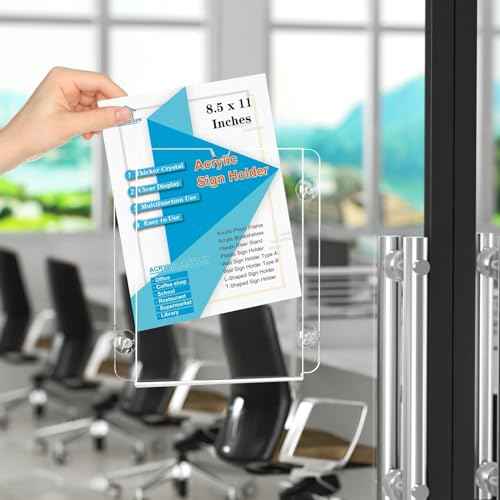 Pecmuikee Acrylic Window Sign Holder Suction Cups 8.5 x 11,Clear Acrylic Frames Wall Mount Advertising Signage Sign Holder for Glass Door Mall, Office, Home, Store, Restaurant (2 Pack)