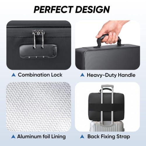 BALEINE Black Fireproof Document Safe Bag with Lock Waterproof Fireproof File Organizer
